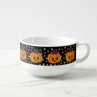 Adorable Halloween Pumpkin with Polka Dots Soup Mug