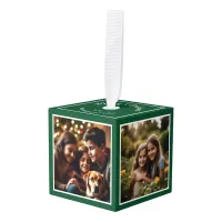 4 Photos Personalized Christmas Keepsake Green Cube Ornament