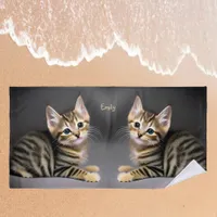 Cute fluffy tabby cat baby    beach towel