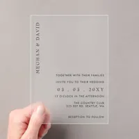 Simple Elegant Minimal Modern Wedding  Acrylic Invitations