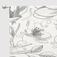 Sketched Floral Outline Pattern Gray/Wht ID939 Sheer Curtains