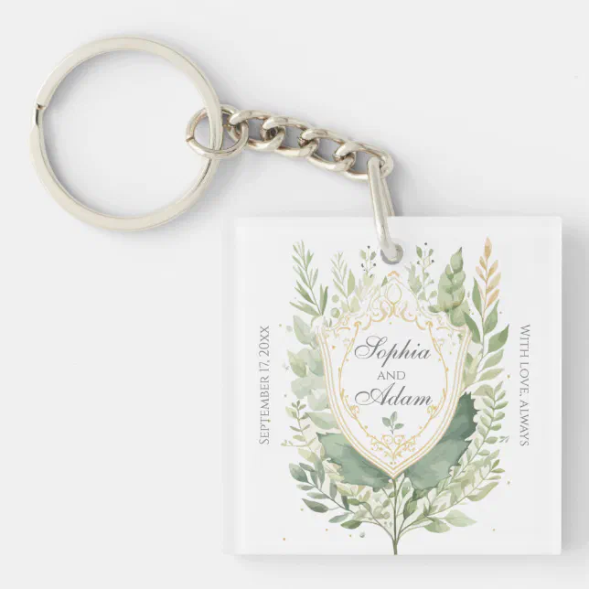 Rustic Greenery Shield Wedding Customize  Keychain