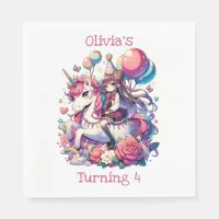 Anime Girl on Unicorn Birthday Personalized Napkins