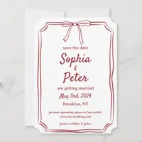 Elegant Bow Timeless Wedding Crimson Red Save The Date