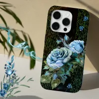 Blue Roses on black iPhone 15 Pro Case