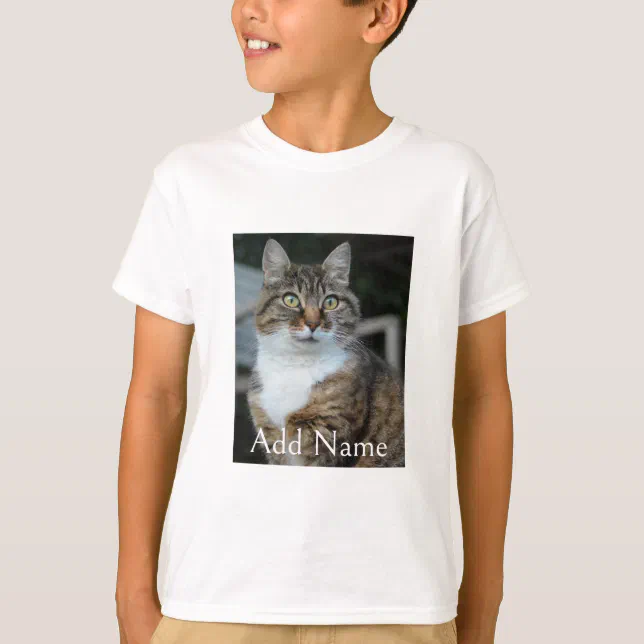 Custom Photo Cat and Name Personalized Boy Kid T-Shirt