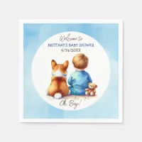 Baby Boy and his Corgi Puppy Baby Shower Napkins