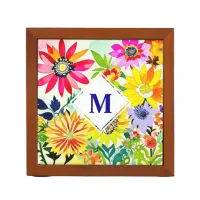 Watercolor Flowers Monogrammed  Desk Organizer