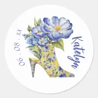 Modern Elegant Chinoiserie Floral High-Heel Classic Round Sticker