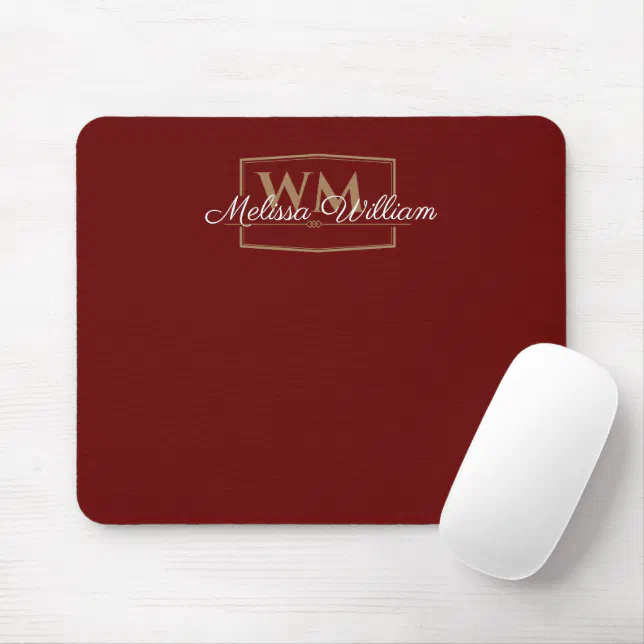 Red White Gold Monogram Name Script Mouse Pad