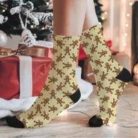 Yellow Gingerbread Man Polka Dot Christmas Socks