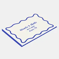 Whimsical Minimal Wavy Border Bold Blue Wedding Guest Book