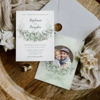 Elegant Eucalyptus Greenery Wreath Wedding Invitation