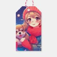 Anime Girl with Puppy Christmas Gift Tags