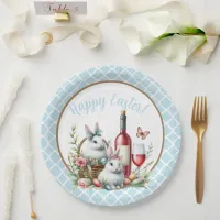 Easter bunnies & Wine Paper plate