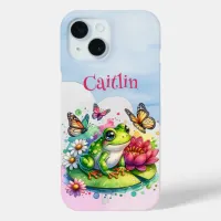 Personalized Frog, Flowers and Butterflies iPhone 15 Case