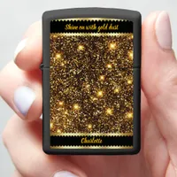 Gold glitter shines softly zippo lighter