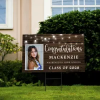 Rustic String Lights Wood Graduation Sign