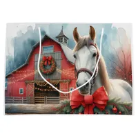 White Horse Festive Farm Christmas Personalized Large Gift Bag