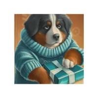 Bernese Mountain Dog With Holiday Gift Wood Wall Art