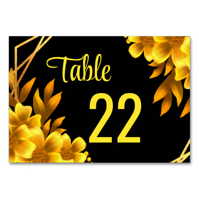 Autumn romance faux gold yellow floral geometric  table number