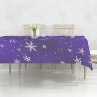 White Snowflakes Blue Background Cotton Tablecloth