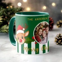 Christmas Cute Santa Reindeer & Holly Family Photo Mug