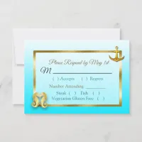 Aqua Blue Oceanic Wedding RSVP card