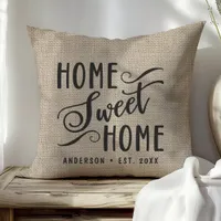 Personalized Rustic Faux Burlap Home Sweet Home Throw Pillow