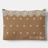 Elegant Lace and Pearls Customized Message Accessory Pouch