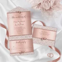 Rose Gold Elegant Glitter Damask Wedding All In One Invitation