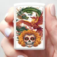 Dragon And Phoenix Day Of The Dead Skull Zippo Lighter