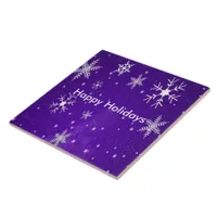 White Snowflakes Blue Backgrd Ceramic Photo Tile