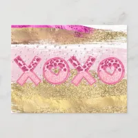 Glam Glitter Gold Pink Luxe XOXO Valentines Day  Holiday Postcard