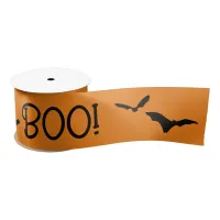 BOO Halloween Flying Bats Orange Ribbon