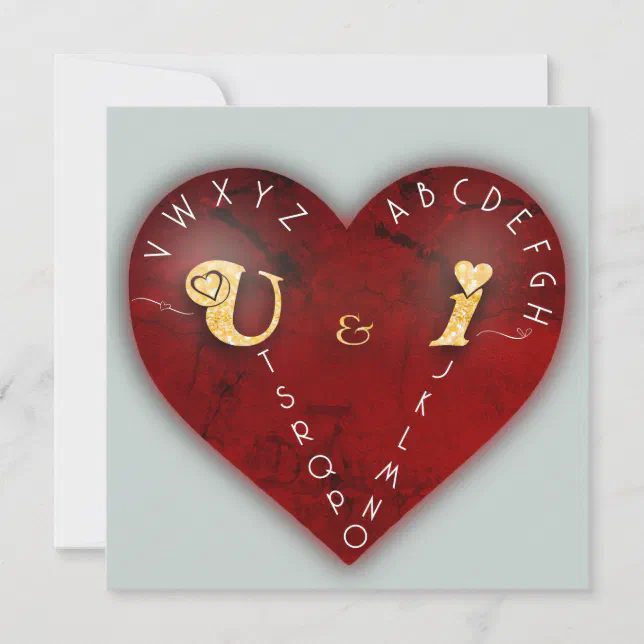 You and I - alphabet game on a red heart Holiday Card