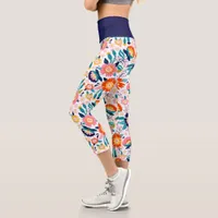 Cute Bright Colorful Floral Wildflower Capri Leggings