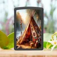 Tranquil native Indian teepee by a serene river Zippo Lighter