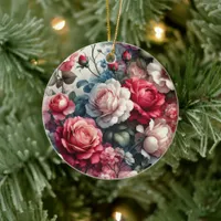 Timeless Rose Floral Charm Ceramic Ornament