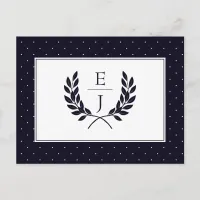 Navy Classic Monogram Wedding rsvp Invitation Postcard