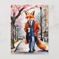 Red Fox Morning Coffee Walk in the Spring City Postcard