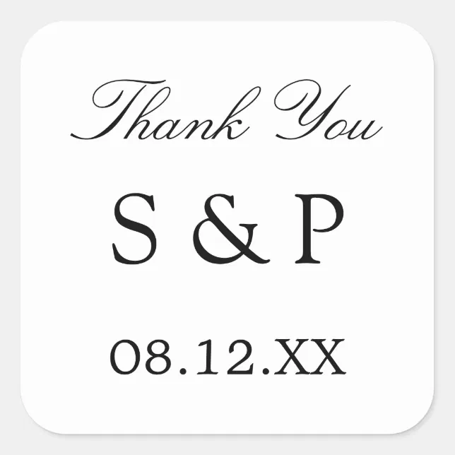 Elegant Minimalist Wedding Favor Thank You Square Sticker