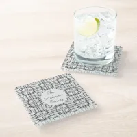 Black and White Geometric Squares Pattern  Glass Coaster