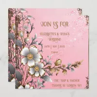 Whimsical Floral Pink Romance Wedding Invitation