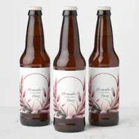 Coral Pampas Wedding Beer Bottle Label