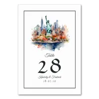 Watercolor New York Destination Wedding Table Number