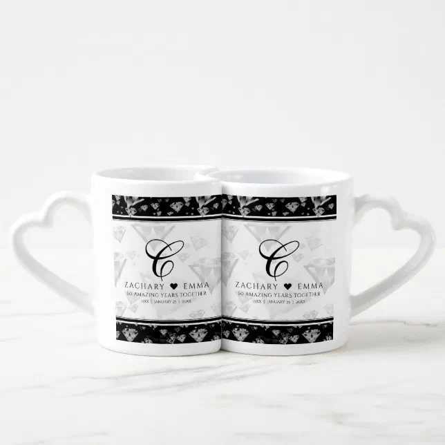 Elegant 60th 75th Diamond Wedding Anniversary Coffee Mug Set