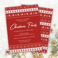 Red & White Holiday Pattern Christmas Party Invitation