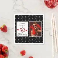 50 & Fabulous Name Photo Red 50th Birthday BLK WH Napkins