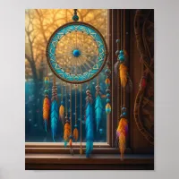 Dreamcatcher in a Window Fall Leaves Poster